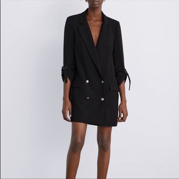 zara black double breasted blazer
